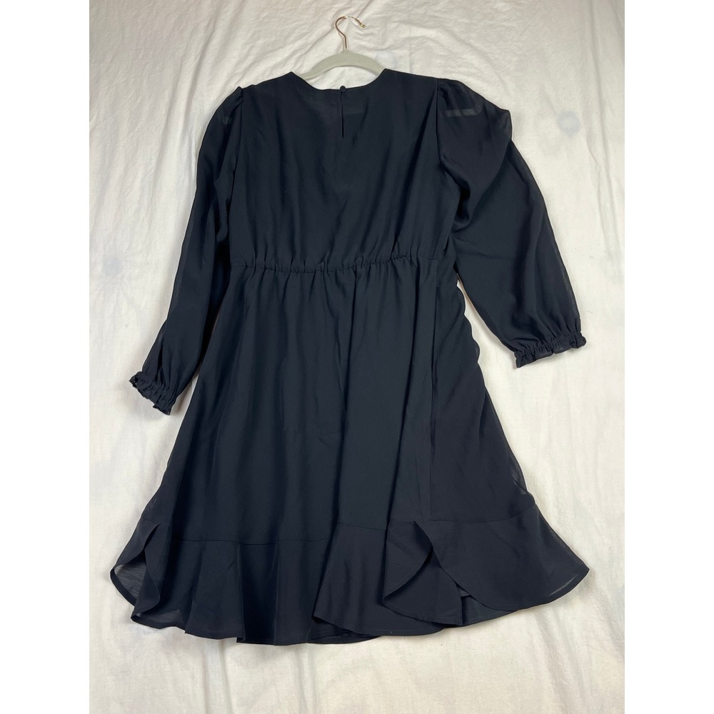 J.Crew Black‎ Chiffon Ruffle Hem Mini Dress Long Sleeve BY478 BK0001 Womens 4 - Picture 8 of 10